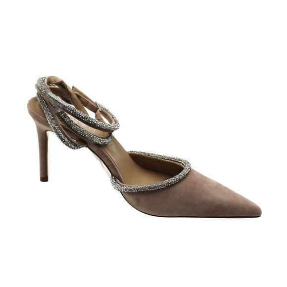 Vhny Womens Claudia Suede Pointed Toe Rhinestone Ankle Strap Wrap Heels Womens - Picture 2 of 16